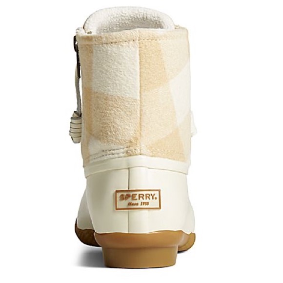 Sperry women’s saltwater Buffalo check duck boot Buffalo plaid wool shaft ivory - Picture 3 of 11